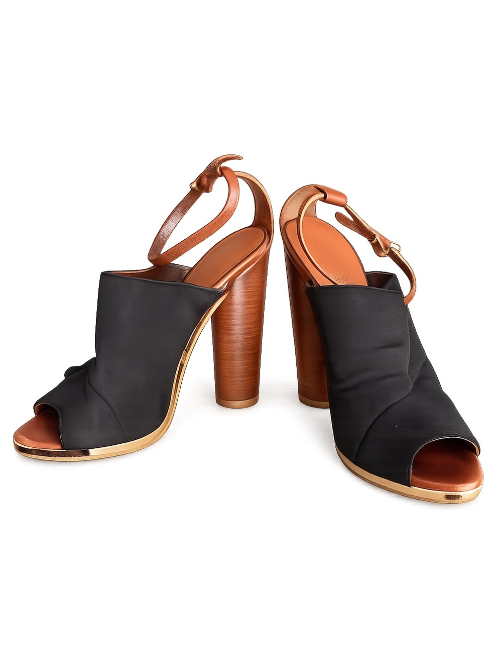 Rebecca Minkoff Black Open-Toe High Heel Sandals with Tan Accents